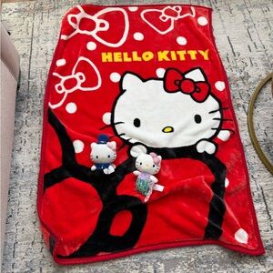Hello Kitty Red Blanket and 2 hello kitty plush toys